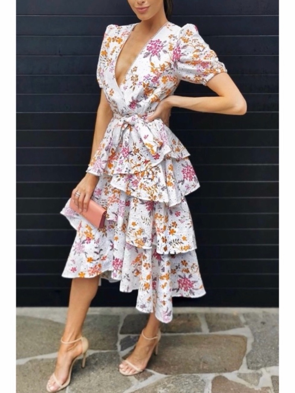 La Maison Talulah Jasmine Vines Floral Eyelet Tiered Ruffled Midi Dress
